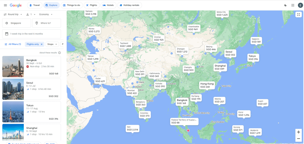 Google Flights Explore Map