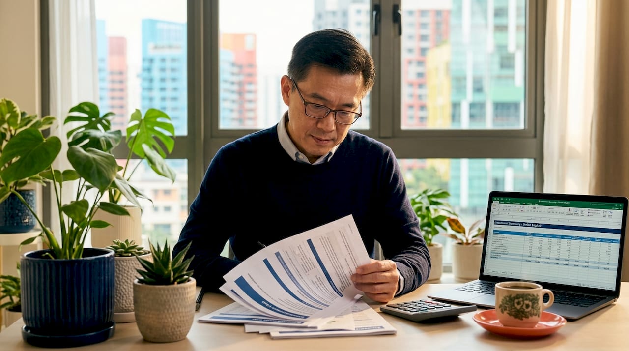Singapore endowment plan explained: 2026 guide 1 Singaporean reviewing financial documents at home