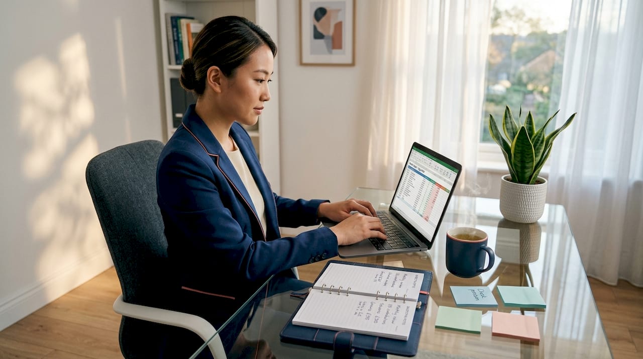 How to create your first monthly budget: 2026 guide 1 Professional woman creating budget at home desk