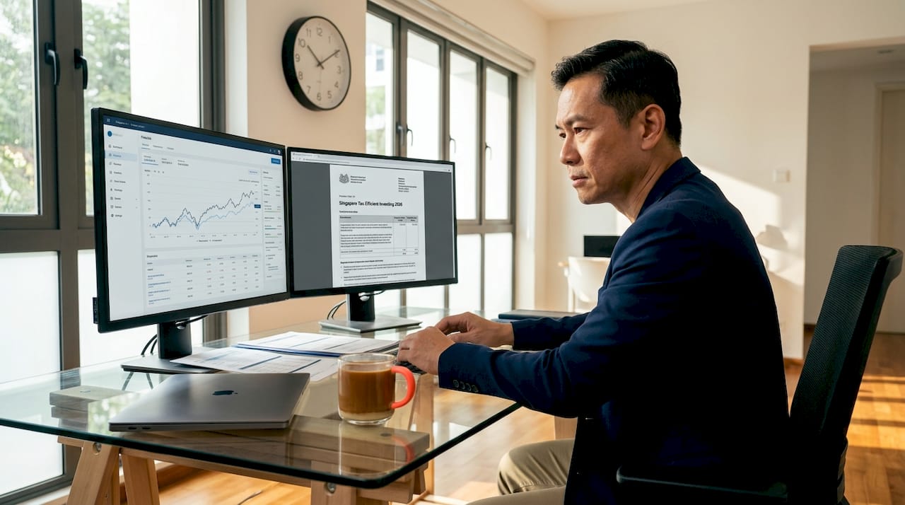 Tax-efficient investing Singapore checklist 2026 1 Singapore investor reviewing tax-efficient investing documents