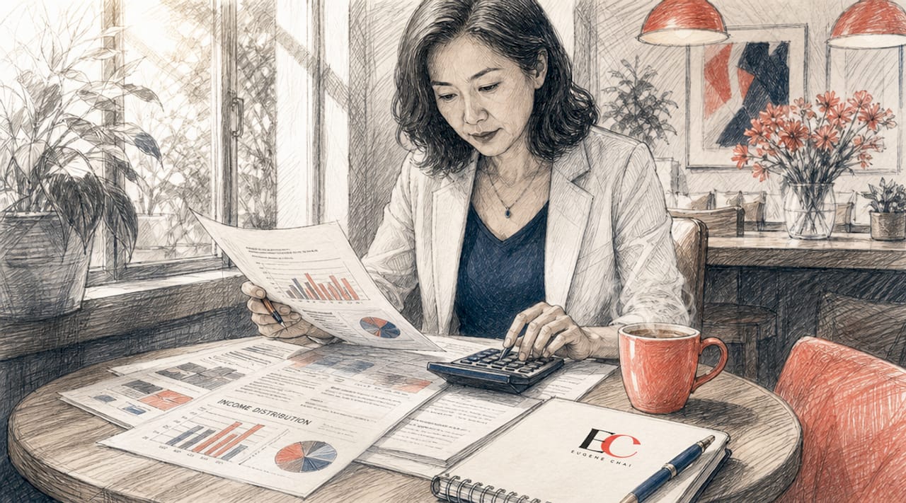 Median income Singapore: what you earn vs the rest 1 Woman analyzing income reports at desk