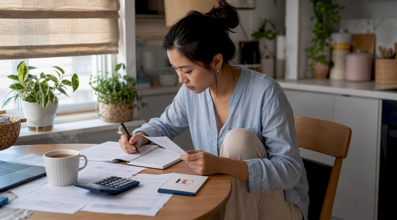 How to save $20,000 in a year in Singapore 1 Woman organizing monthly budget at home