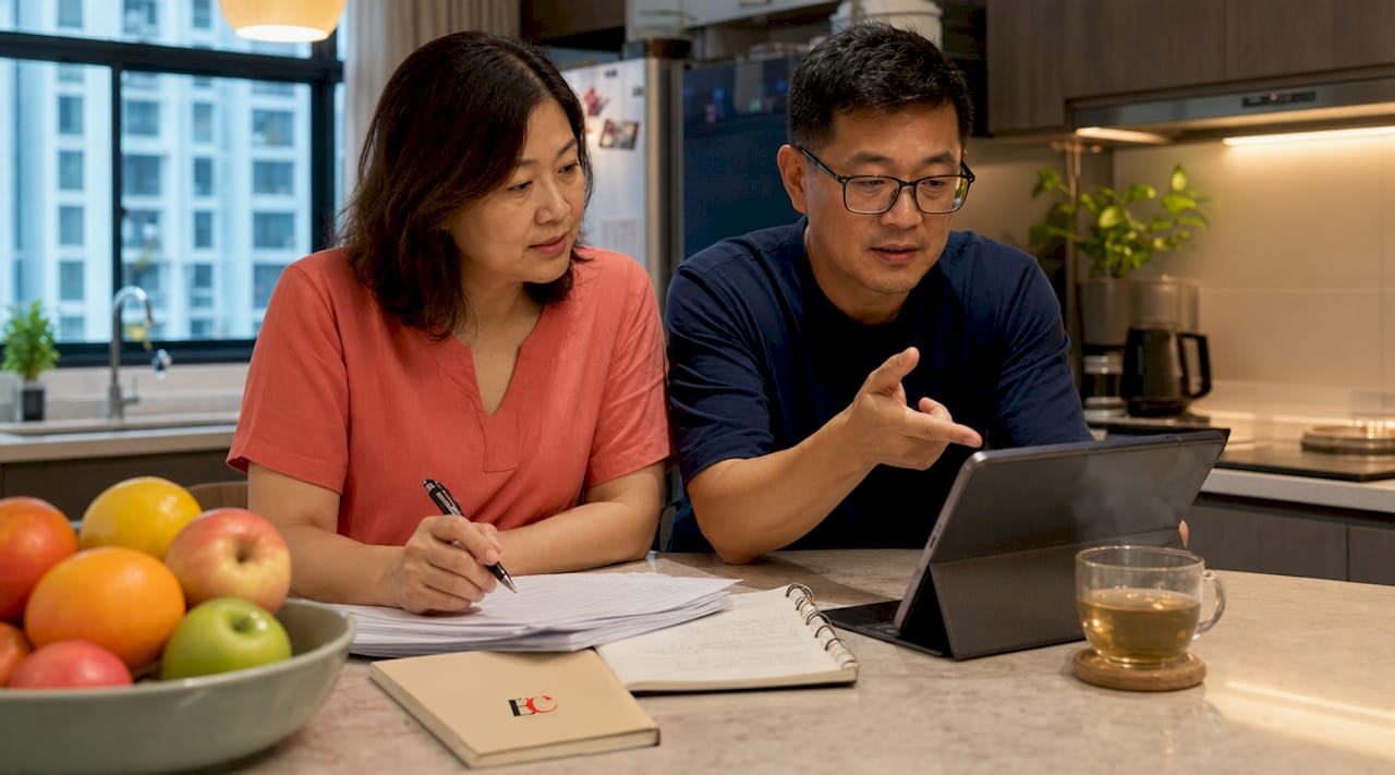 What is a family financial plan: a Singapore guide 1 Singaporean couple reviewing family financial plan at home