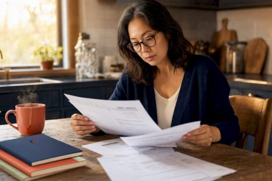 Woman reviewing debt management plan documents
