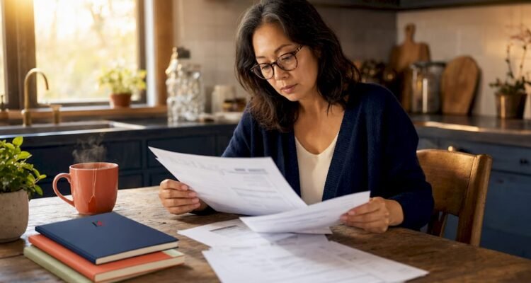 Woman reviewing debt management plan documents