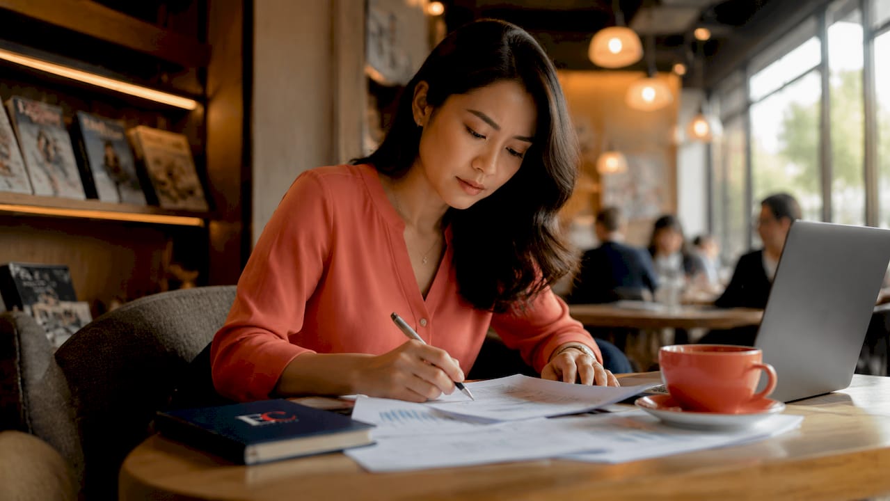 Singapore income tax rates 2026: your complete guide 1 Woman reviewing Singapore income tax documents at home office