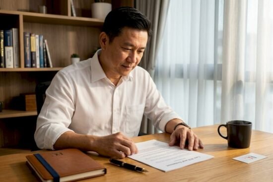 Man reviewing will document in home