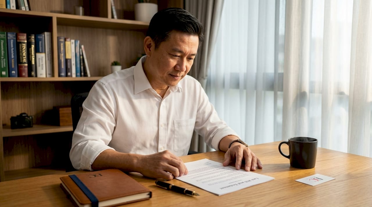 Role of wills in Singapore: your 2026 estate guide 1 Man reviewing will document in home