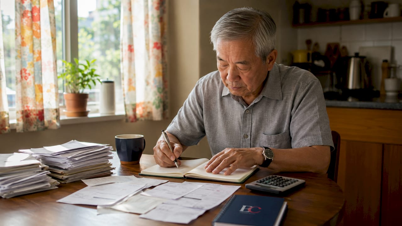 Retirement budget stretching tips Singapore: 2026 guide 1 Elderly Singaporean male budgeting at home table