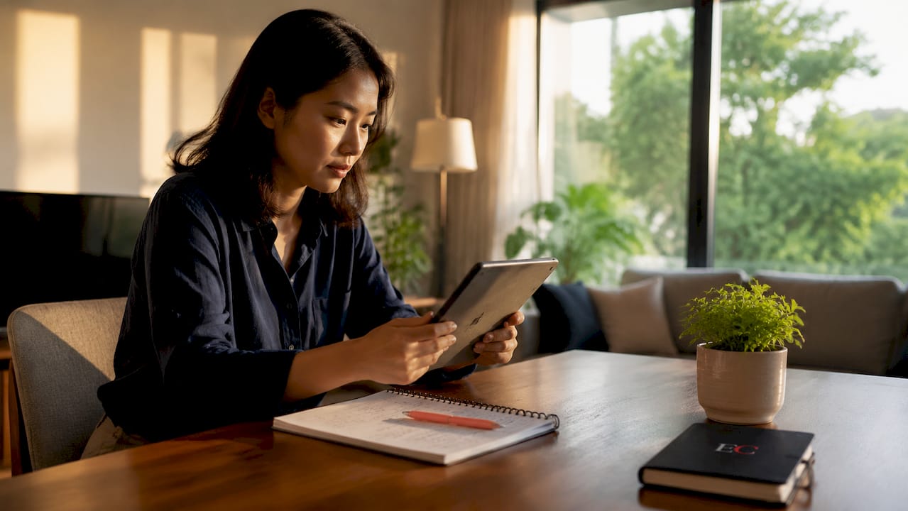 How to save money on rent in Singapore: 2026 guide 1 Woman comparing rent listings in Singapore apartment