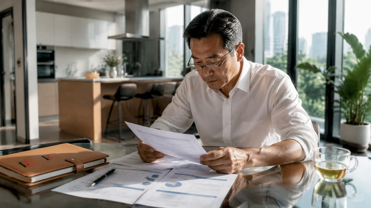 Investment risk types in Singapore explained 1 Man reviewing investment documents at home