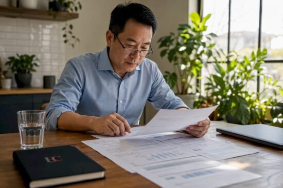 Man reviewing Singapore SRS financial documents