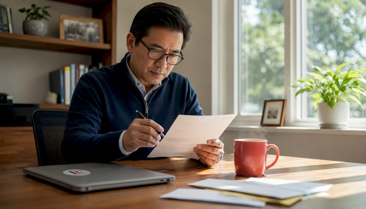 How do credit card companies make money? 1 Man reviewing credit card statement at kitchen table