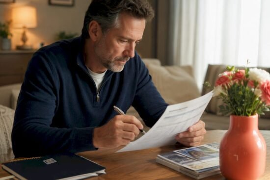 Person reviewing UK credit card statement at desk