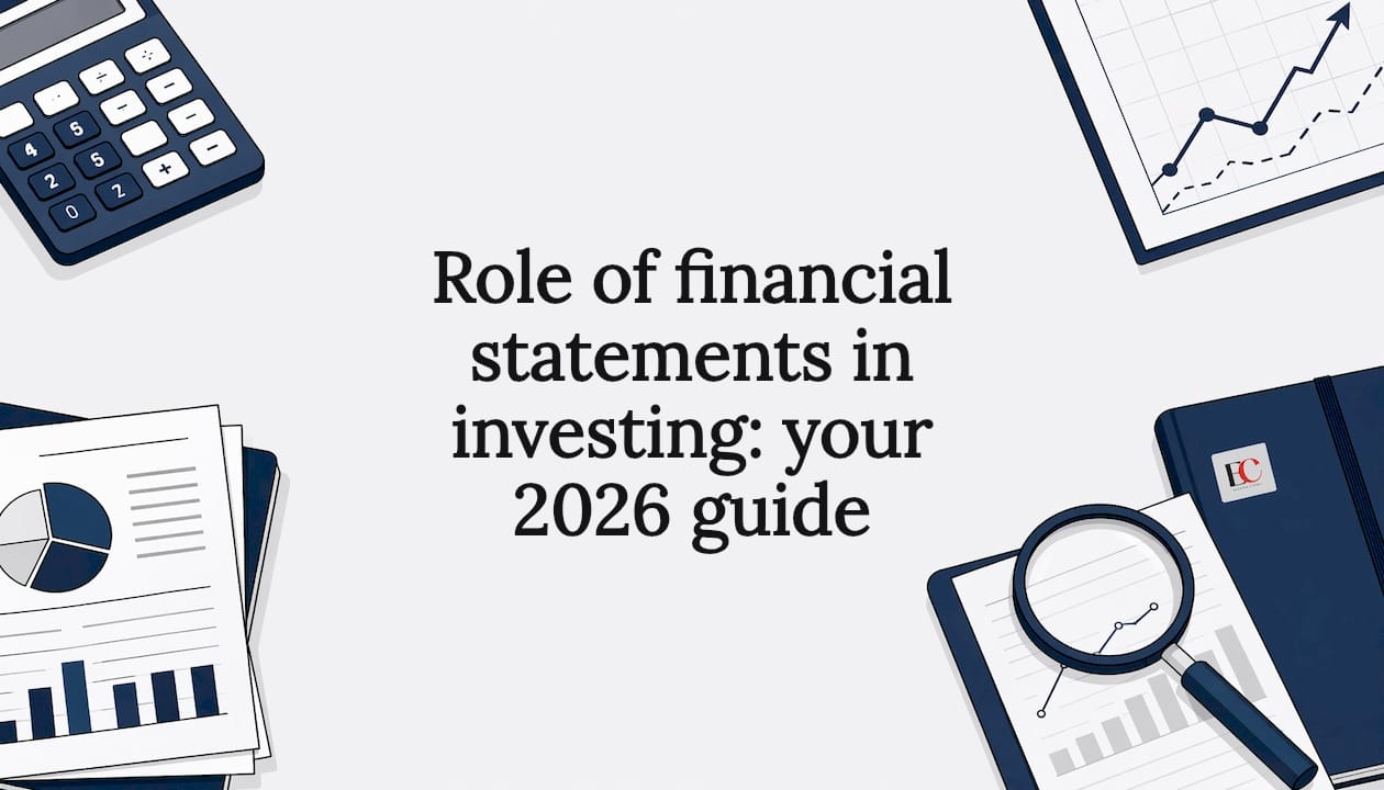 Role of financial statements in investing: your 2026 guide 1 Flat vector decorative title card illustration