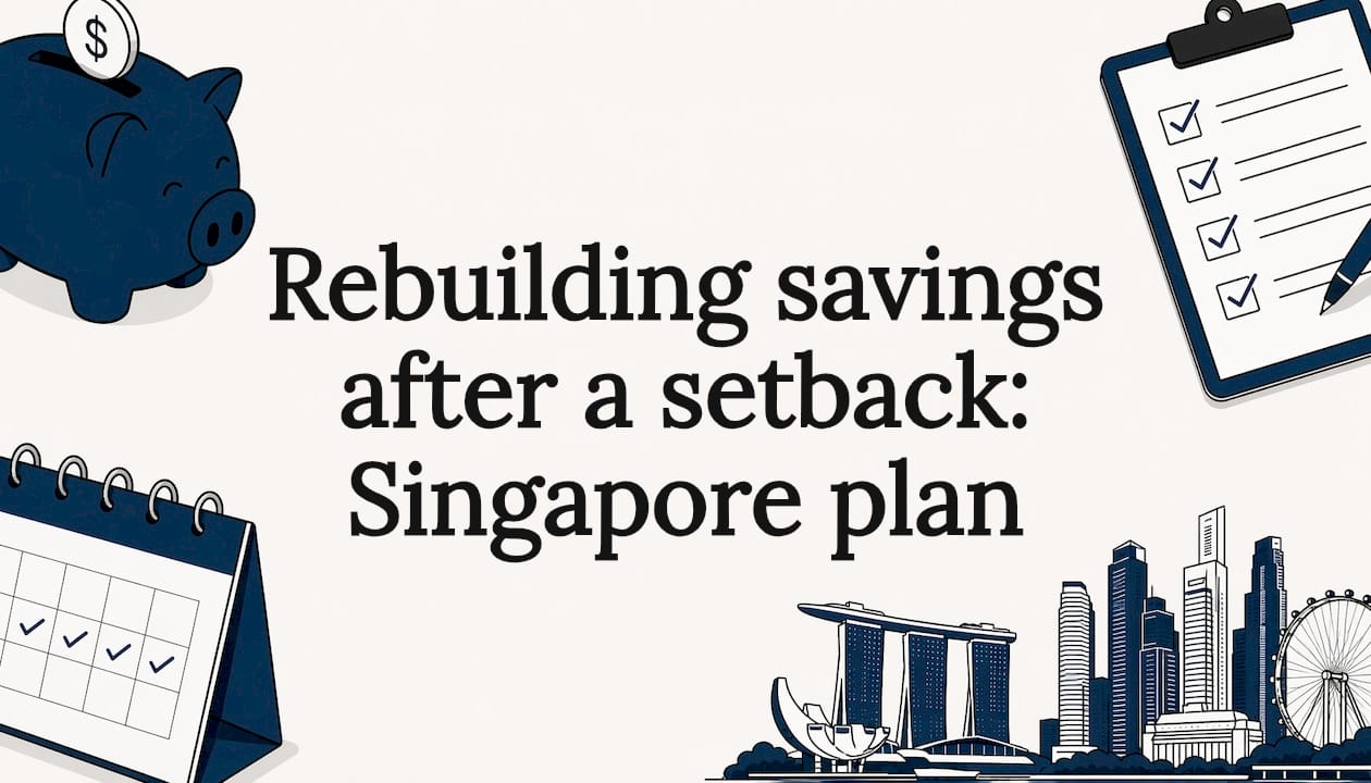 Rebuilding savings after a setback: Singapore plan 1 Decorative financial recovery title card