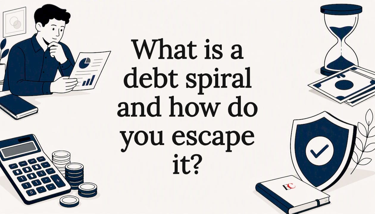 What is a debt spiral and how do you escape it? 1 Decorative illustration framing article title text